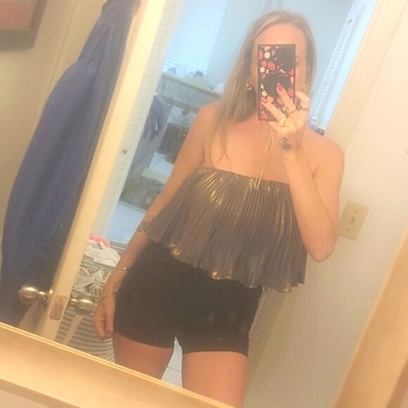 Anthropologie Metallic Pleated Strapless Crop Top NWT - Picture 3 of 8